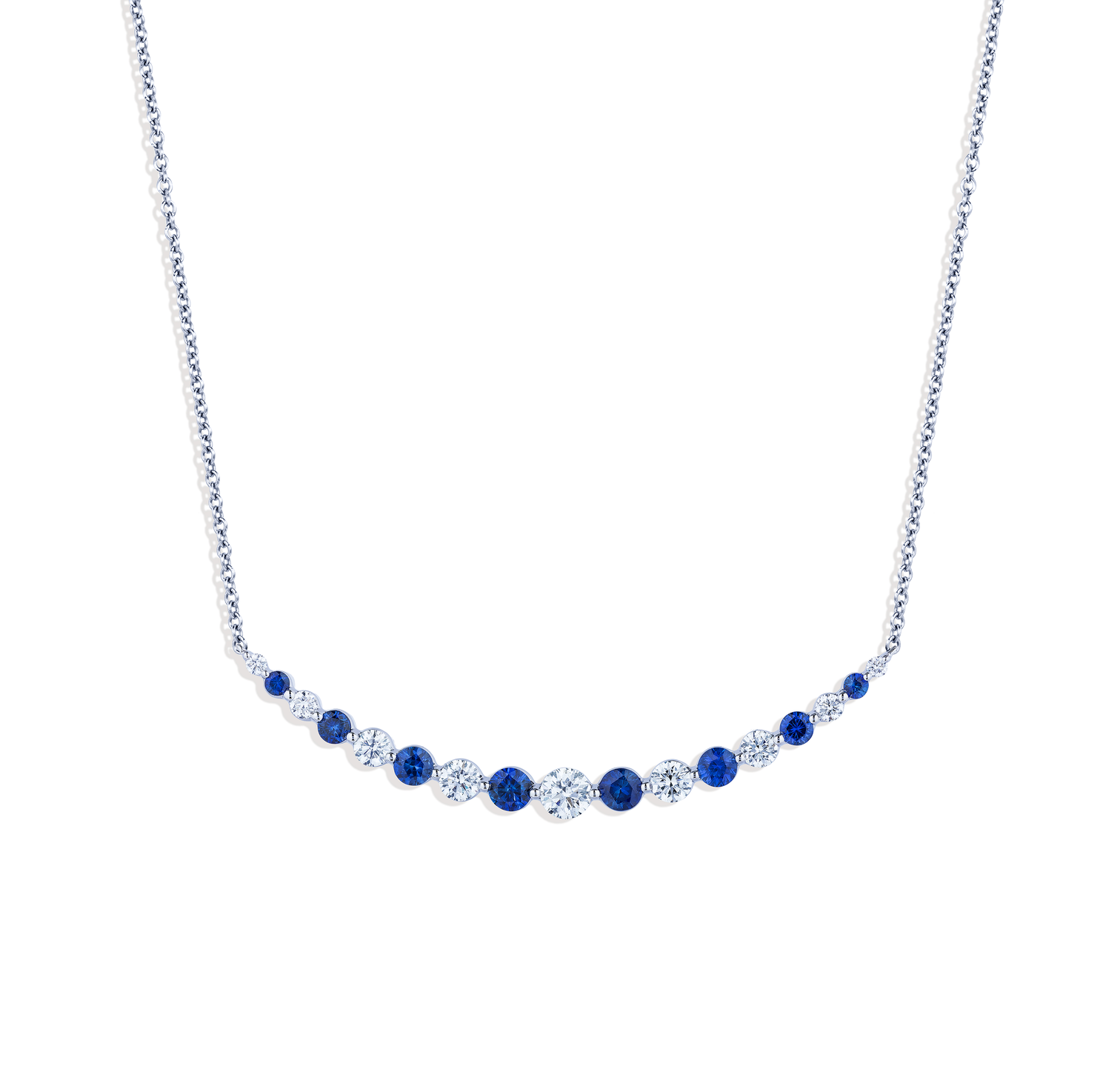 Sabel Collection Alternating Blue Sapphire and Diamond Smiley Bar Necklace